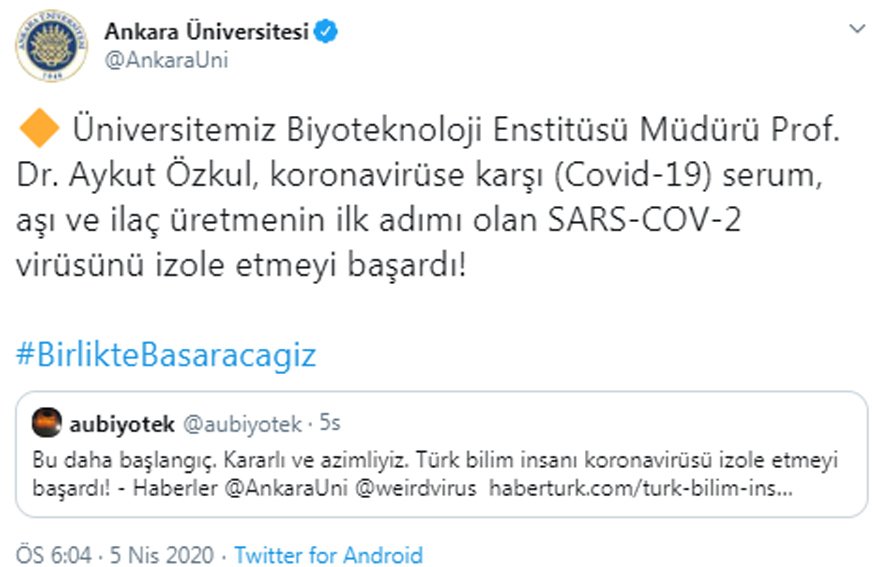 Ankara universitesinden acikladima SARS COV 2 virusu izole edildi1