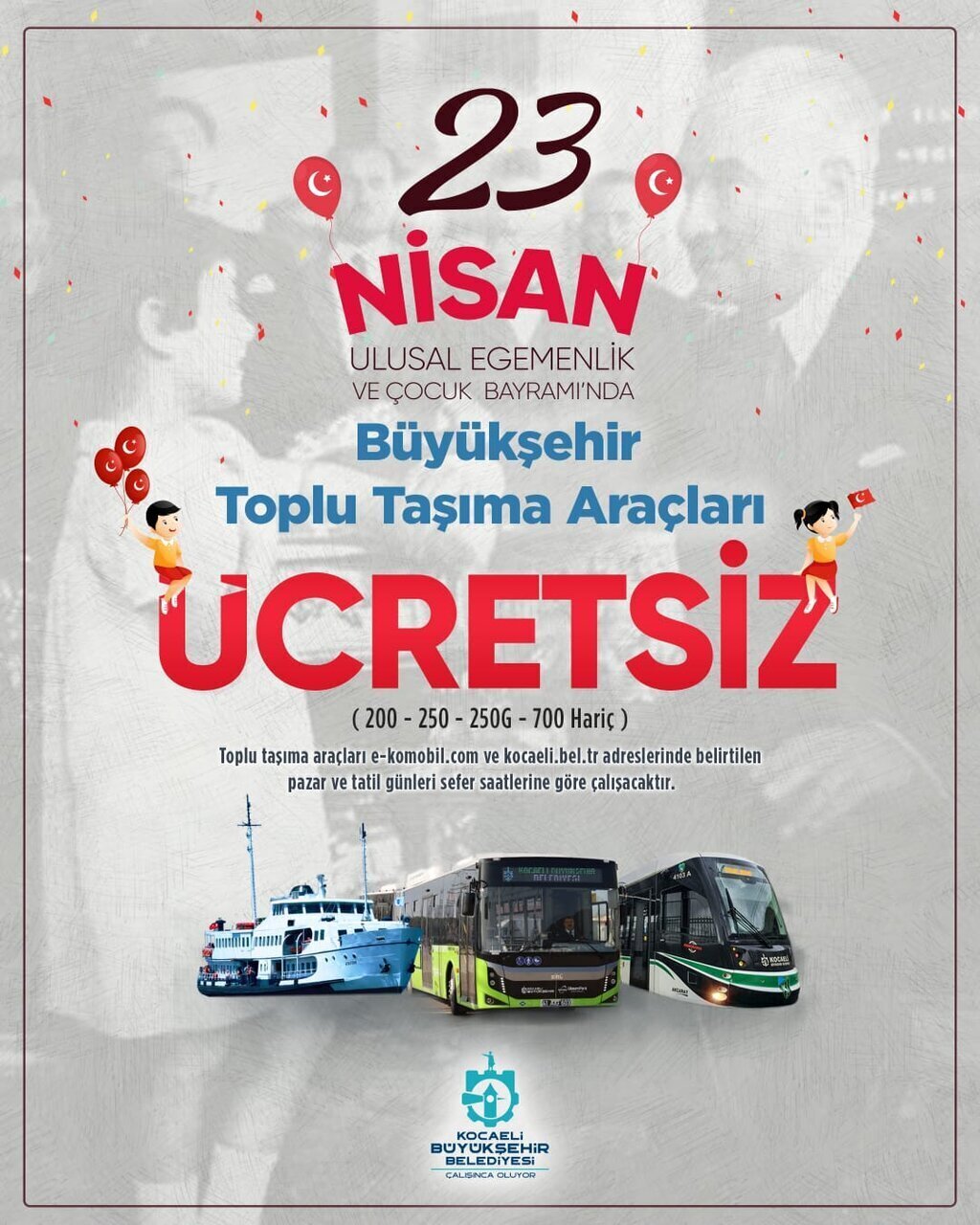 Buyuksehirden 23 Nisanda ucretsiz ulasim