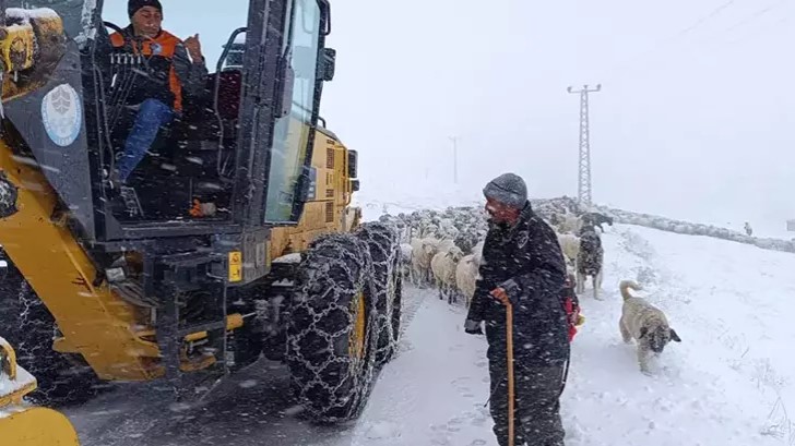 Yaylada kardan mahsur kalan çoban ve sürüsü kurtarıldı