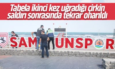 İkinci kez saldırılan Samsunspor tabelası yeniden onarıldı