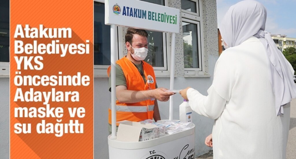 YKSYE GIREN ADAYLARA ATAKUM BELEDIYESINDEN MASKE VE SU DESTEGI