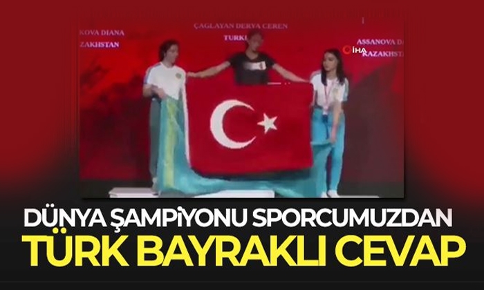 Derya Ceren Çağlayan Kazak sporculara Türk bayrağıyla cevap verdi